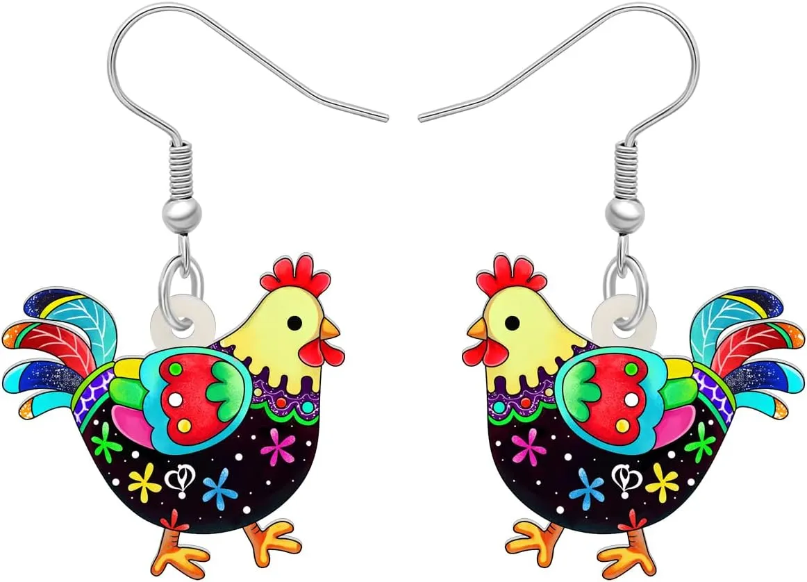Cartoon Hen Chicken Earrings Dangle Anime Farm Animals Jewelry Acrylic Statement Gifts for Women Creative Charms