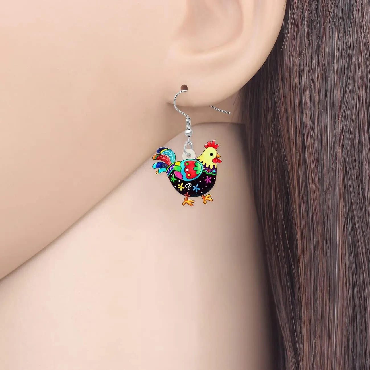 Cartoon Hen Chicken Earrings Dangle Anime Farm Animals Jewelry Acrylic Statement Gifts for Women Creative Charms