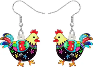 Cartoon Hen Chicken Earrings Dangle Anime Farm Animals Jewelry Acrylic Statement Gifts for Women Creative Charms