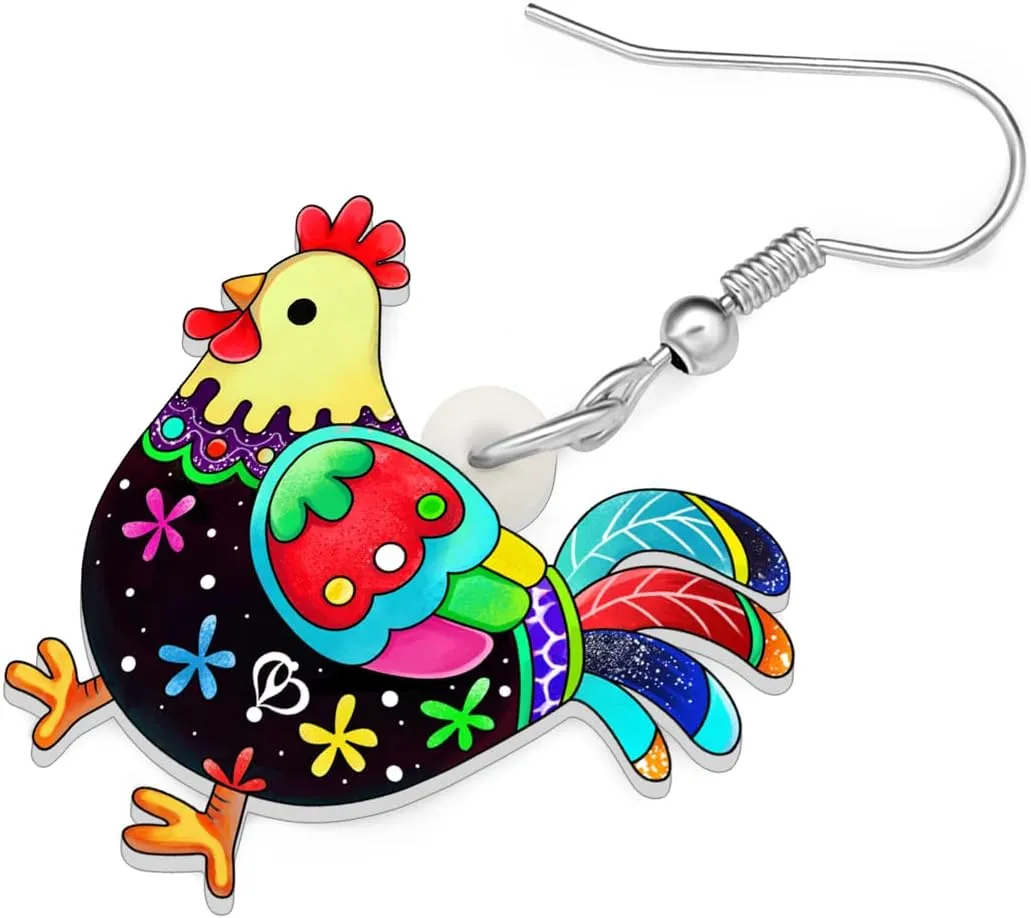 Cartoon Hen Chicken Earrings Dangle Anime Farm Animals Jewelry Acrylic Statement Gifts for Women Creative Charms