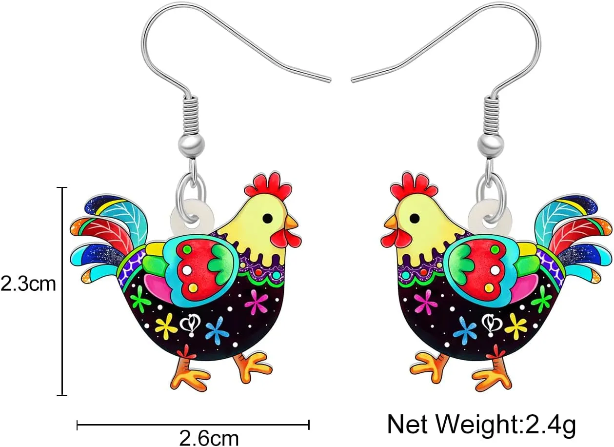 Cartoon Hen Chicken Earrings Dangle Anime Farm Animals Jewelry Acrylic Statement Gifts for Women Creative Charms