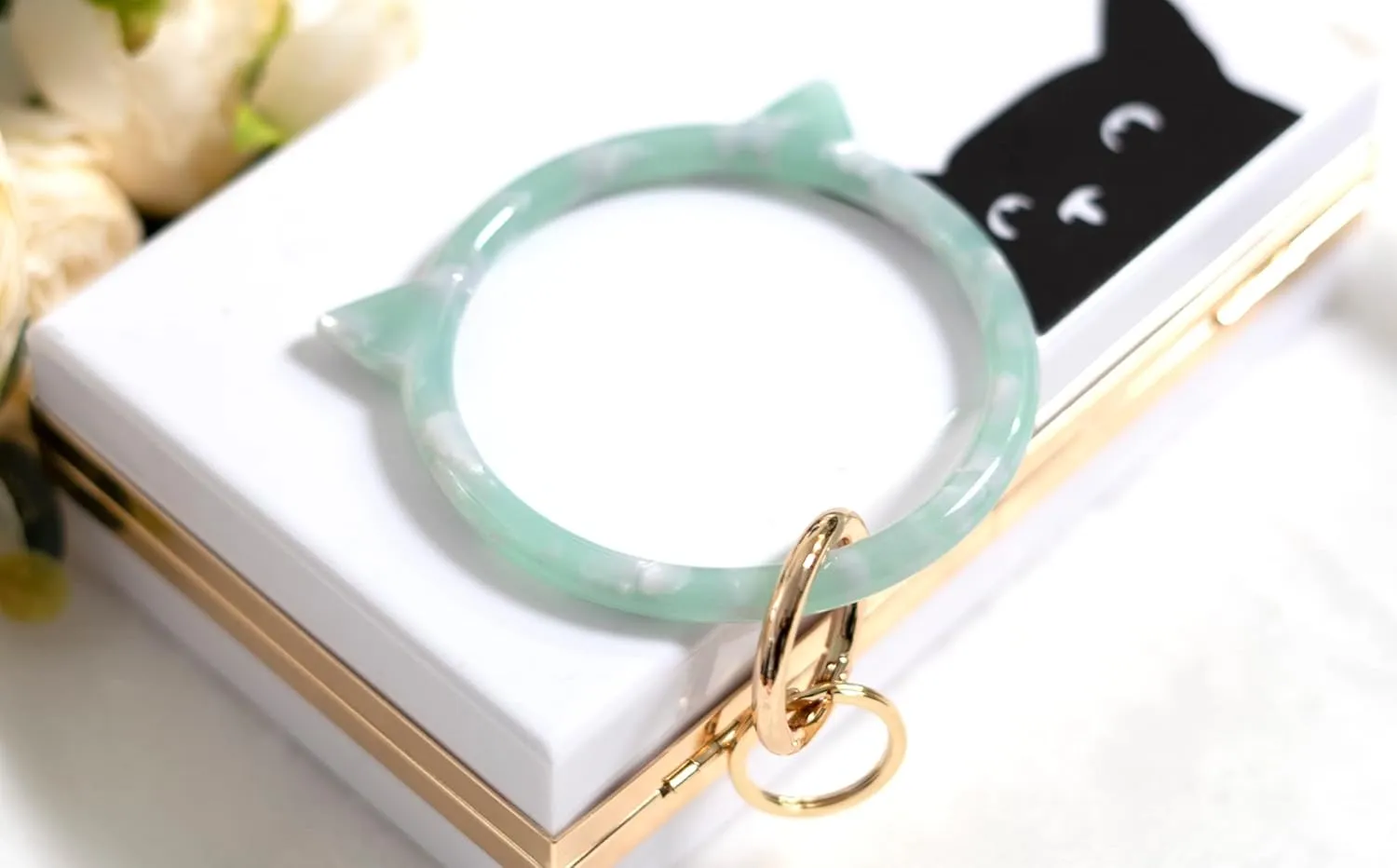 Cat Key Ring Bracelet Wristlet Keychain Keychains Bangle Keyring for Women Girls Key Animal Chain Holder Wrist Car Wallet