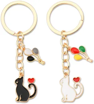 Cat Keychain for Couples Friends Girlfriend Boyfriend Christmas Gifts for Him Her Kitty Cat Lover Owner Gifts for Birthday Valentines Gifts for Fiance Husband Wife Matching Cat Mom Dad Gift Key Ring