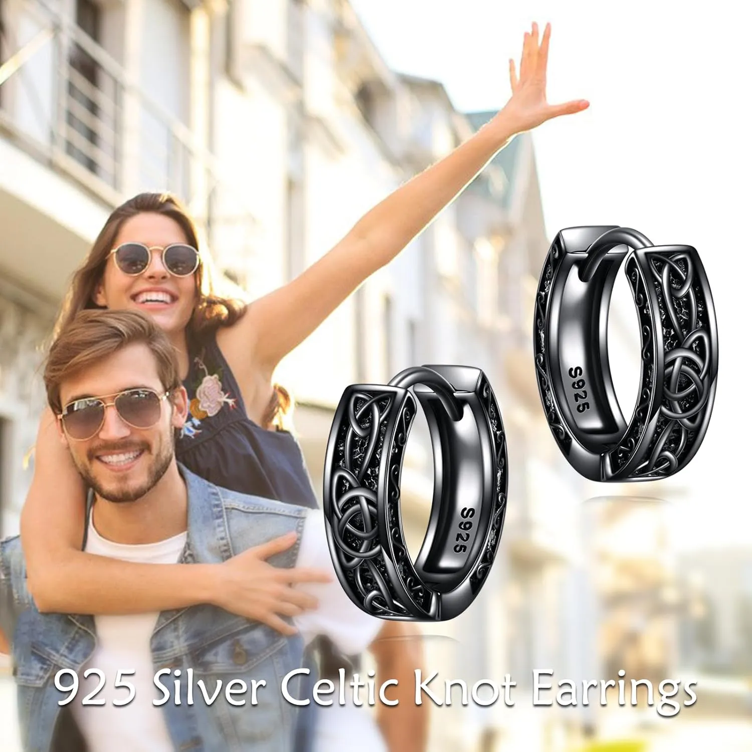 Celtic Knot Hoop Earrings 925 Sterling Silver Men Hoop Earrings Small Vintage Irish Earrings for Men Women