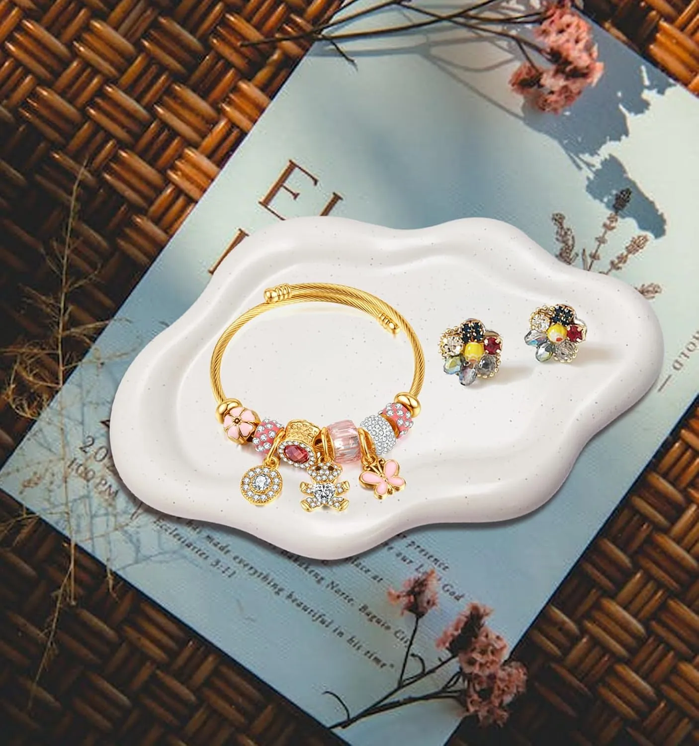 Ceramic Jewelry Dish for Women, Jewelry Tray Trinket Dish, Cloud Tray Jewelry Plate, Watch Keys Tray Ring Dish Holder for Mother's Day/Christmas/Thanksgiving/Birthday Gift, Off-white Spotted