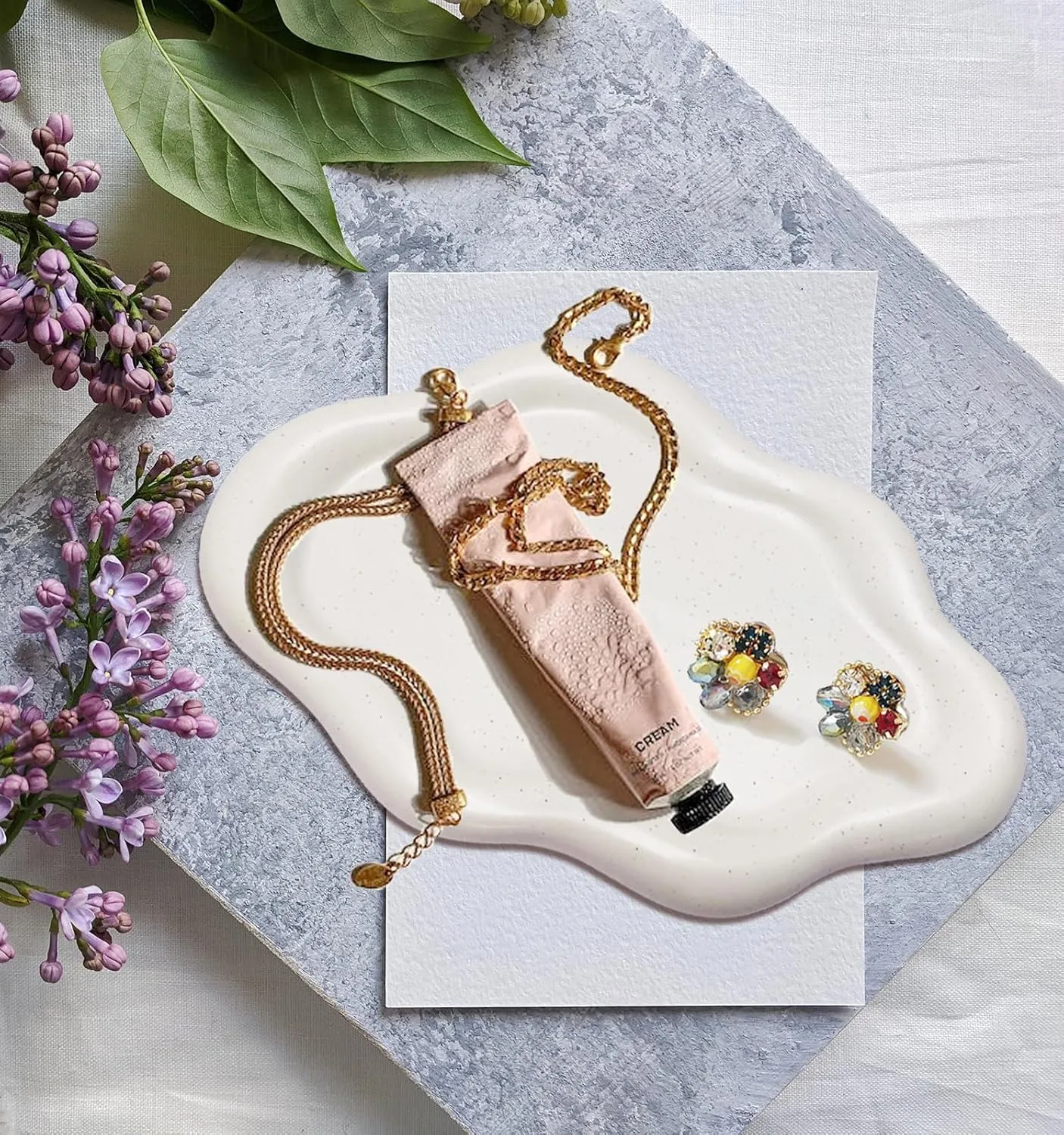 Ceramic Jewelry Dish for Women, Jewelry Tray Trinket Dish, Cloud Tray Jewelry Plate, Watch Keys Tray Ring Dish Holder for Mother's Day/Christmas/Thanksgiving/Birthday Gift, Off-white Spotted