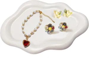 Ceramic Jewelry Dish for Women, Jewelry Tray Trinket Dish, Cloud Tray Jewelry Plate, Watch Keys Tray Ring Dish Holder for Mother's Day/Christmas/Thanksgiving/Birthday Gift, Off-white Spotted