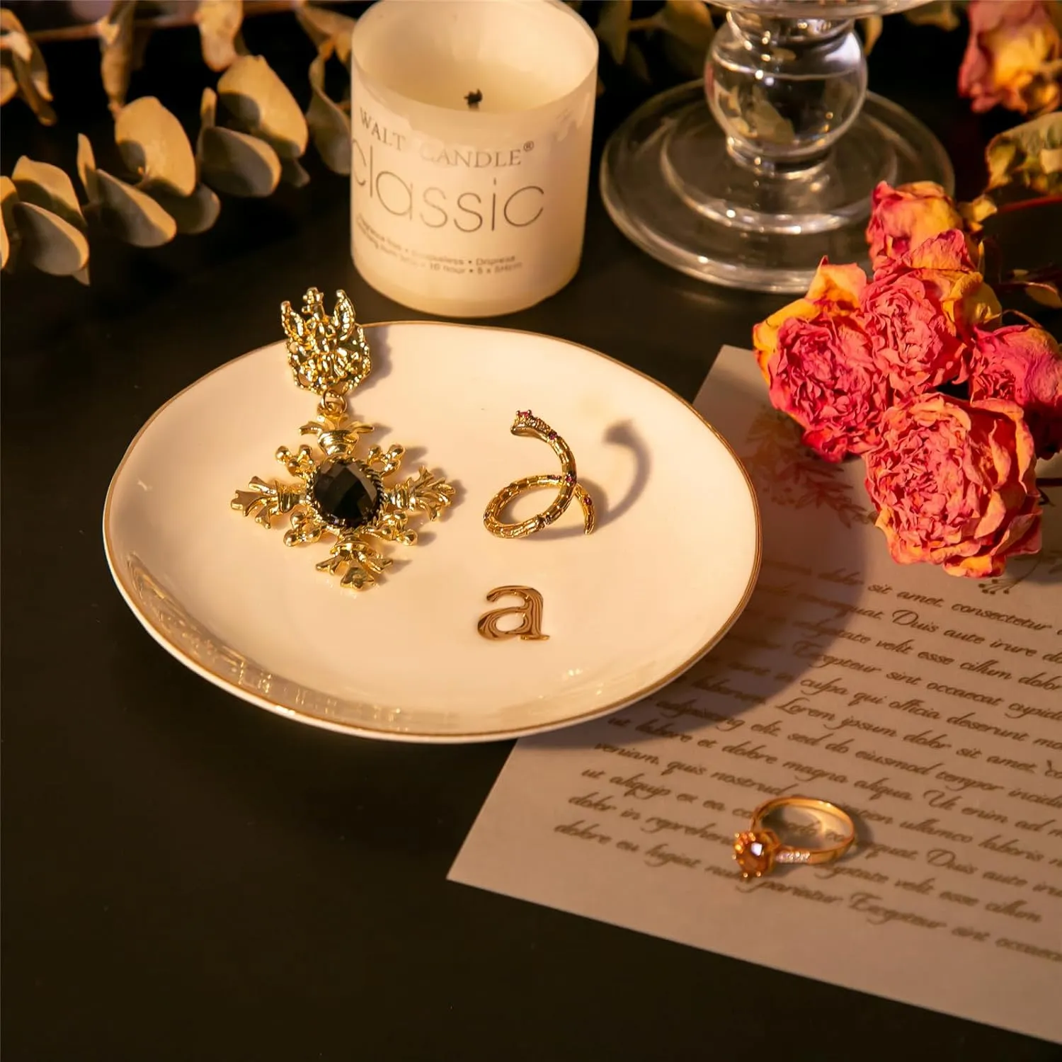 Ceramic Ring Holder for Jewelry, Jewelry Tray, Ring Dish, Aesthetic Room Decor, Engagement Gifts Bride Gifts Wedding Gifts for Women, White, 4.75"(A)