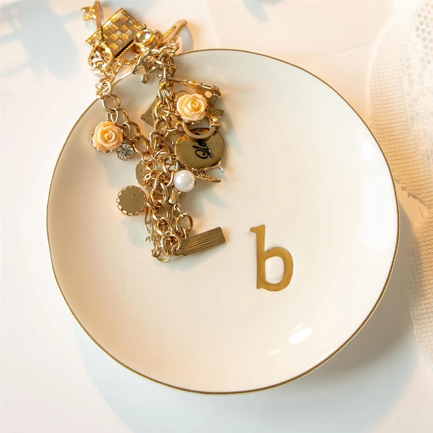 Ceramic Ring Holder for Jewelry, Jewelry Tray, Ring Dish, Aesthetic Room Decor, Engagement Gifts Bride Gifts Wedding Gifts for Women, White, 4.75"(B)