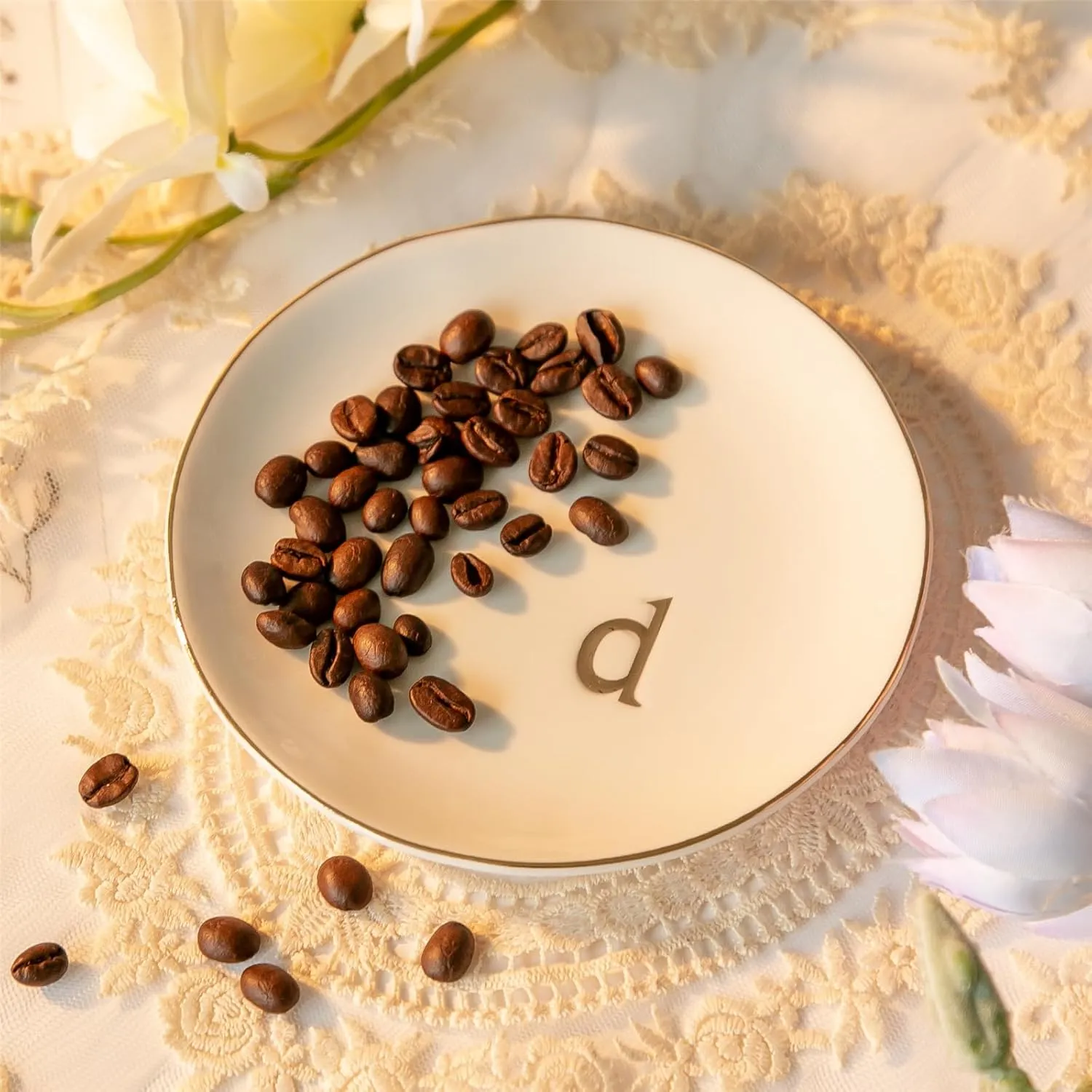 Ceramic Ring Holder for Jewelry, Jewelry Tray, Ring Dish, Aesthetic Room Decor, Engagement Gifts Bride Gifts Wedding Gifts for Women, White, 4.75"(D)
