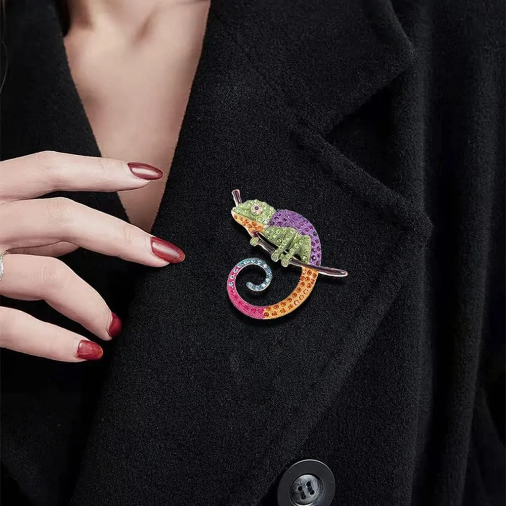 Chameleon Brooch Pin Colorful Crystal Lizard Animal Brooch Jewelry for Women