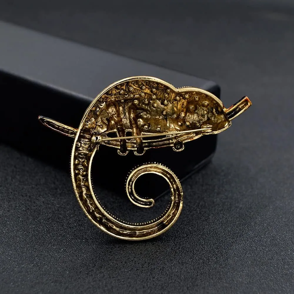 Chameleon Brooch Pin Colorful Crystal Lizard Animal Brooch Jewelry for Women