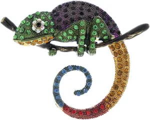 Chameleon Brooch Pin Colorful Crystal Lizard Animal Brooch Jewelry for Women