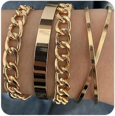 Chargances Boho 5pcs Bracelets for Women Dainty Layered Open Cuff Bangle Link Bracelet Set Stackable Wrap Bangle for Women Gift