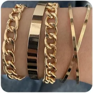 Chargances Boho 5pcs Bracelets for Women Dainty Layered Open Cuff Bangle Link Bracelet Set Stackable Wrap Bangle for Women Gift