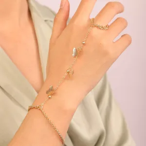 Chargances Boho Butterfly Ring Bracelet Hand Harness Chain for Women Gold Slave Chain Finger Ring Bracelets Hand Chain Fahsion Hand Jewelry for Women and Girls (Style 1)