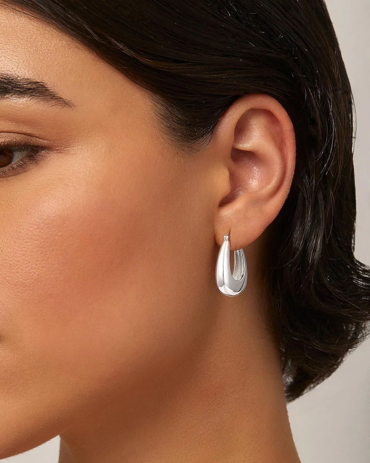 CHESKY Chunky Silver Earrings for Women, Trendy Statement Silver Hoops Earrings Simple Hypoallergenic Thick Dangle Earrings Silver Dainty Geometric Drop Earrings Fashion Christmas Jewelry