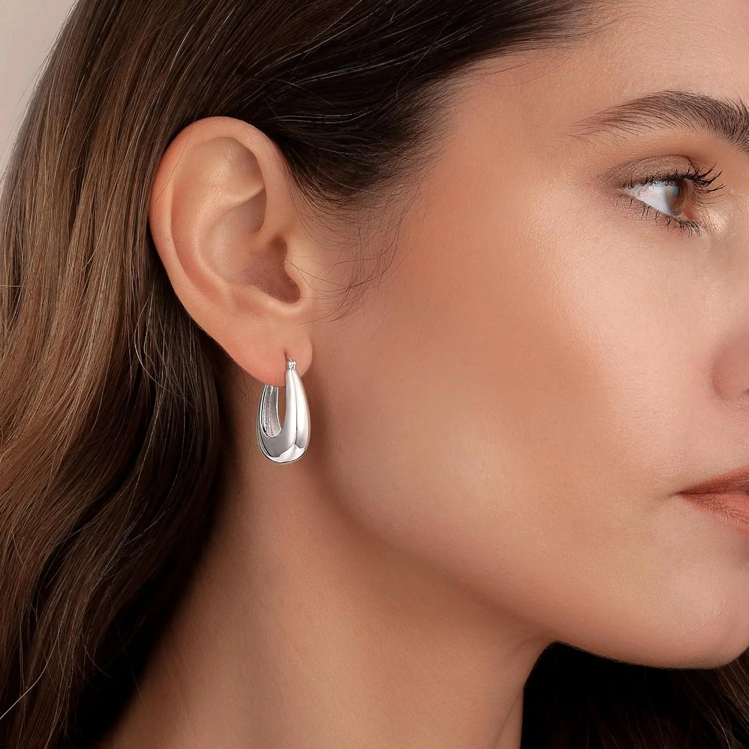 CHESKY Chunky Silver Earrings for Women, Trendy Statement Silver Hoops Earrings Simple Hypoallergenic Thick Dangle Earrings Silver Dainty Geometric Drop Earrings Fashion Christmas Jewelry