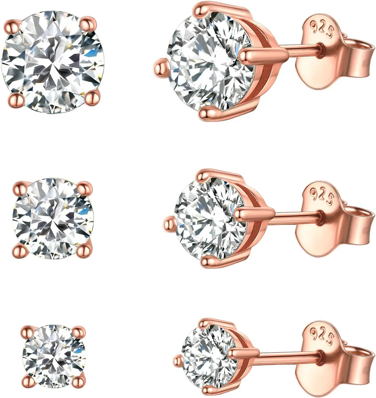 ChicSilver 3 Pairs Sterling Silver Stud Earrings Set Hypoallergenic Simple Stud Earrings 3-8mm (with Gift Box)