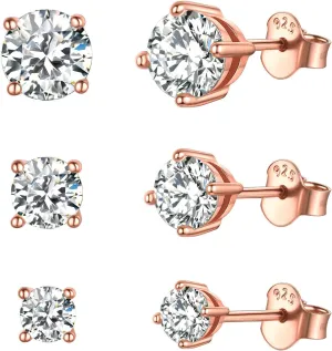 ChicSilver 3 Pairs Sterling Silver Stud Earrings Set Hypoallergenic Simple Stud Earrings 3-8mm (with Gift Box)