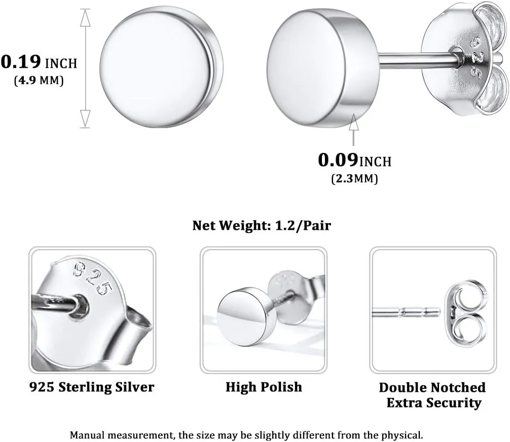 ChicSilver 925 Sterling Silver Dainty Simple Bar/Circle/Triangle Stud Earrings for Women, Silver/Gold/Black (with Gift Box)
