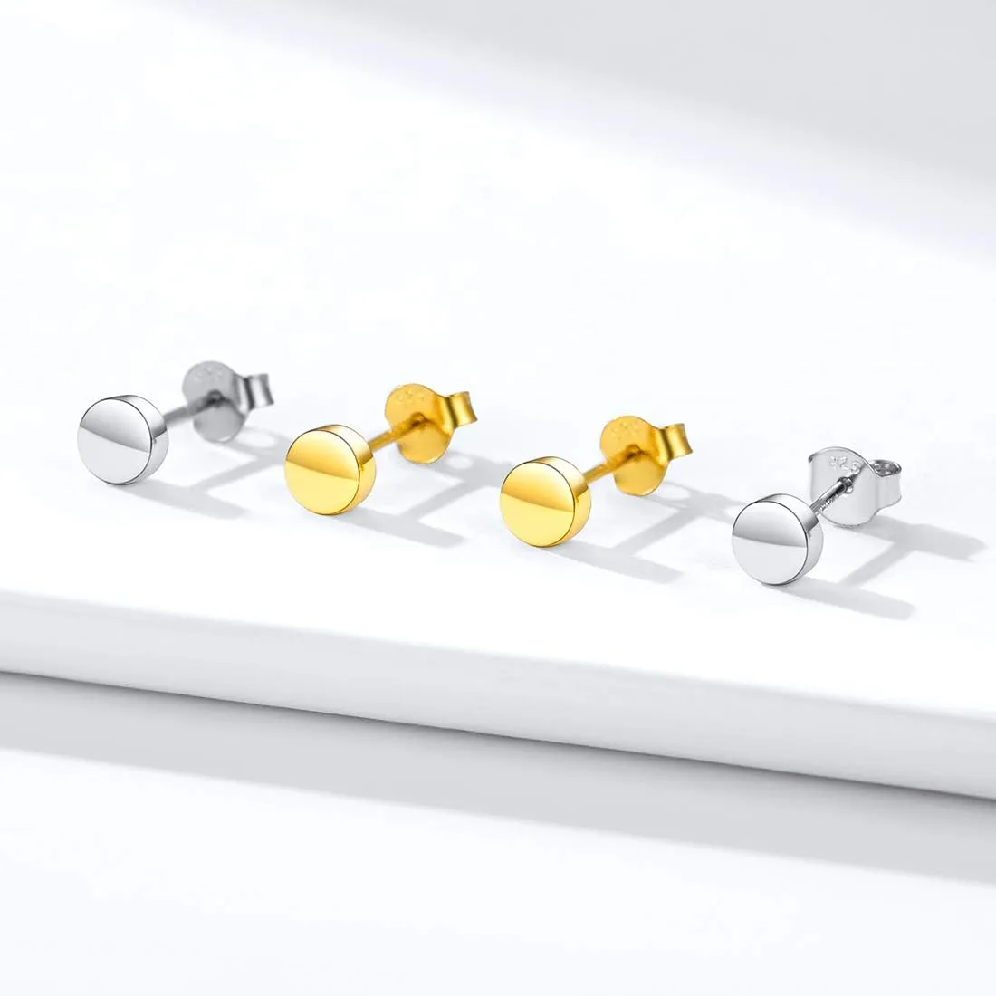 ChicSilver 925 Sterling Silver Dainty Simple Bar/Circle/Triangle Stud Earrings for Women, Silver/Gold/Black (with Gift Box)