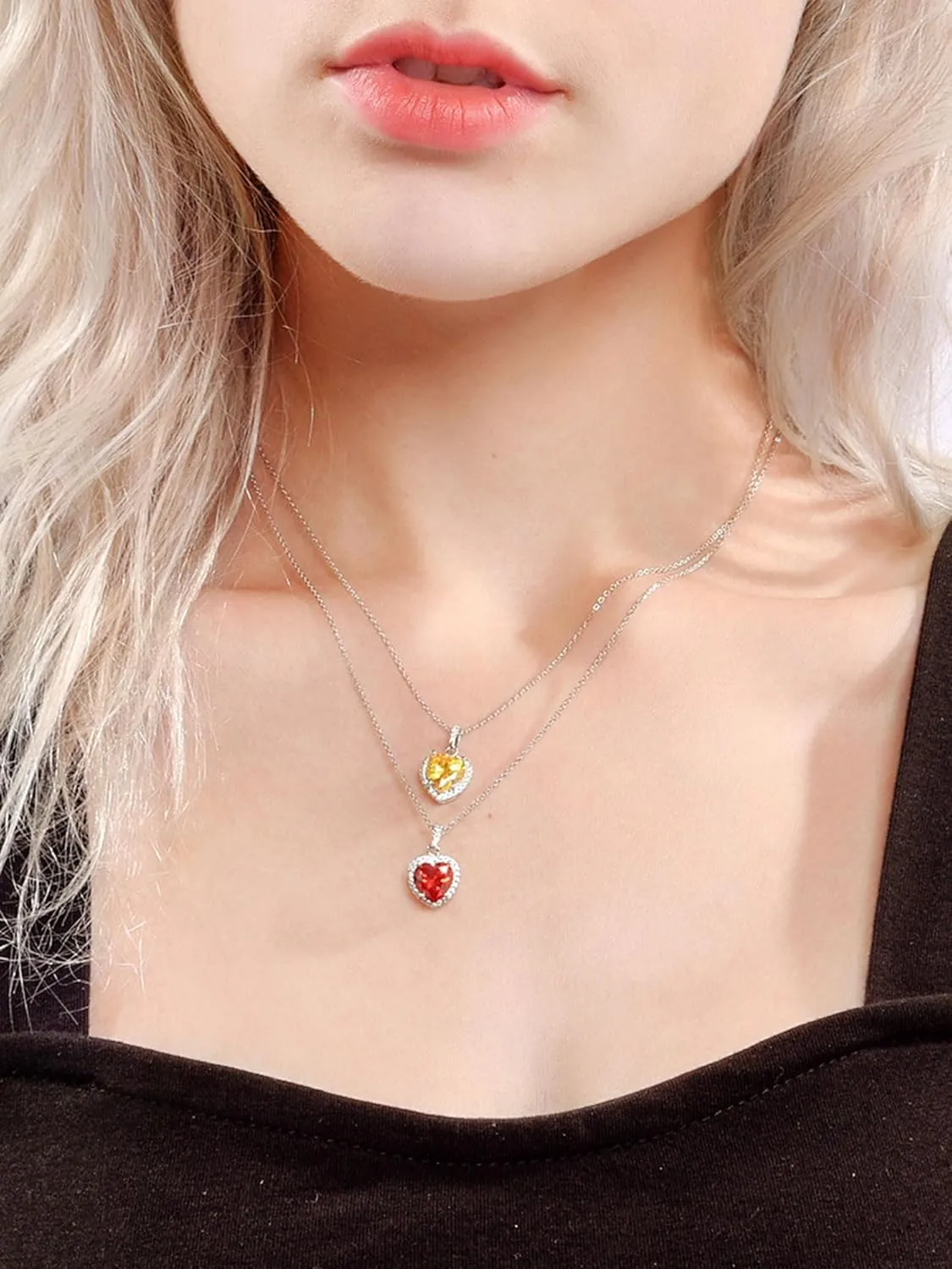 ChicSilver 925 Sterling Silver Heart/Round/Pear/Emerald Cut Simulated Birthstone Halo Necklace Birthday Gift for Women Girls (with Gift Box)