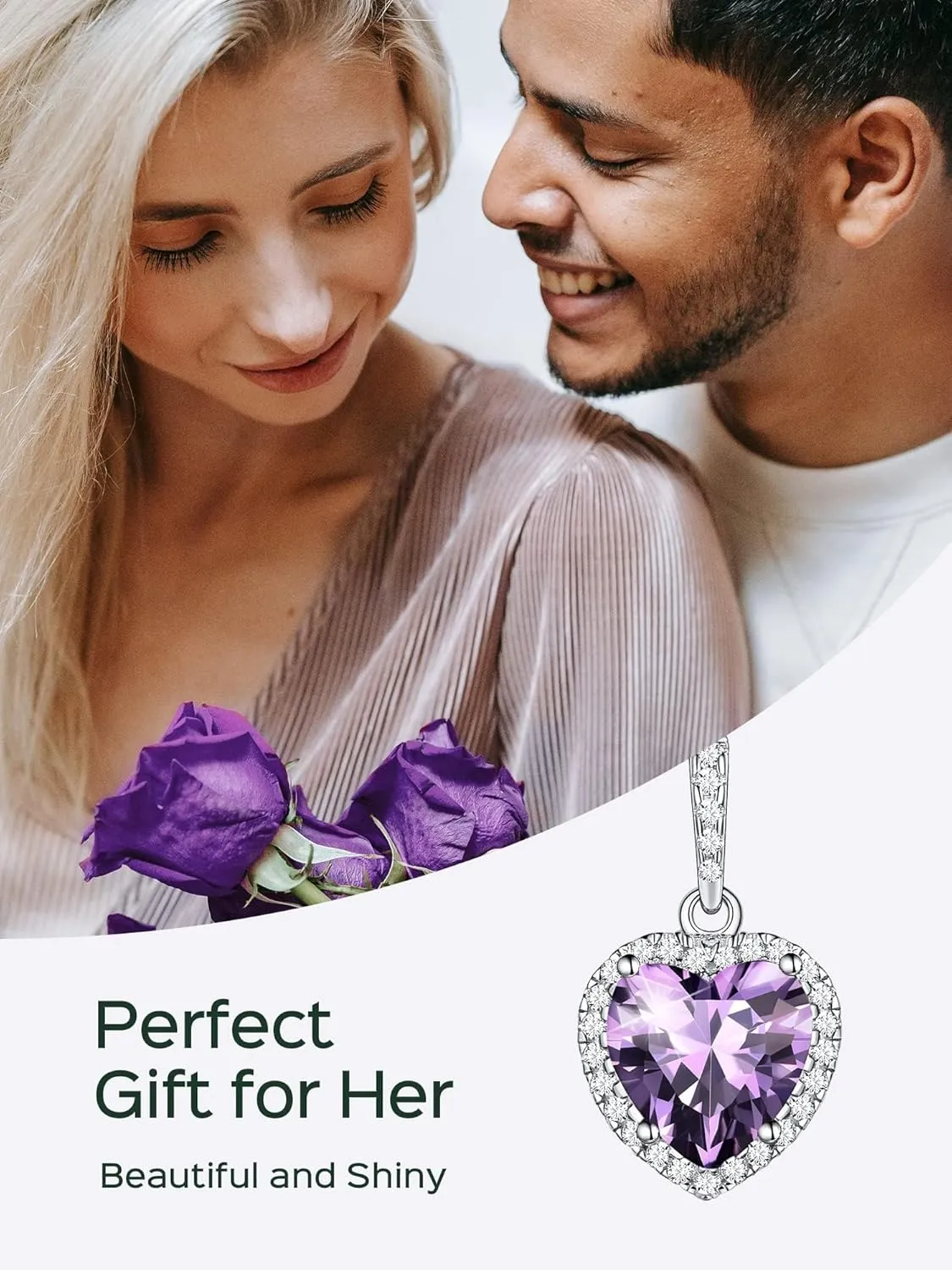ChicSilver 925 Sterling Silver Heart/Round/Pear/Emerald Cut Simulated Birthstone Halo Necklace Birthday Gift for Women Girls (with Gift Box)