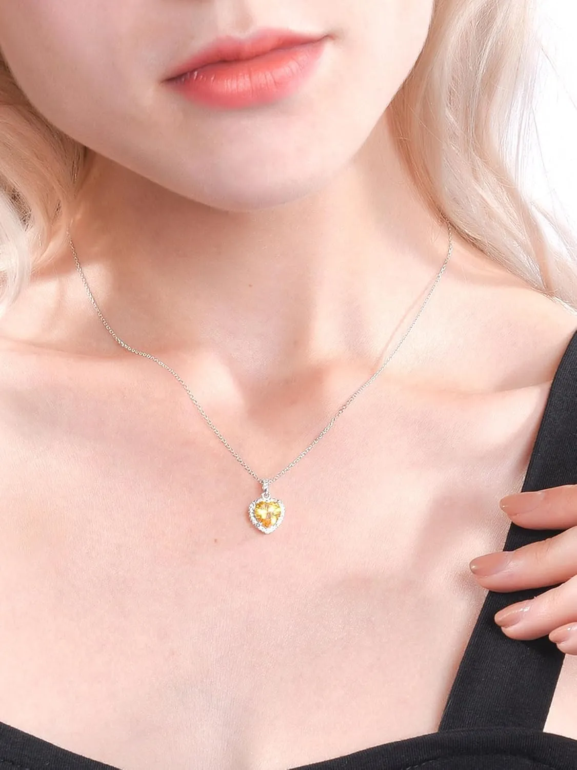 ChicSilver 925 Sterling Silver Heart/Round/Pear/Emerald Cut Simulated Birthstone Halo Necklace Birthday Gift for Women Girls (with Gift Box)
