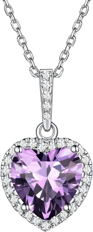 ChicSilver 925 Sterling Silver Heart/Round/Pear/Emerald Cut Simulated Birthstone Halo Necklace Birthday Gift for Women Girls (with Gift Box)