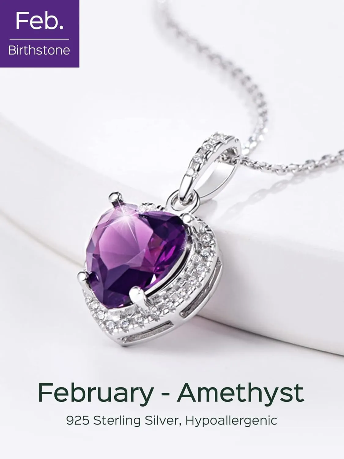 ChicSilver 925 Sterling Silver Heart/Round/Pear/Emerald Cut Simulated Birthstone Halo Necklace Birthday Gift for Women Girls (with Gift Box)