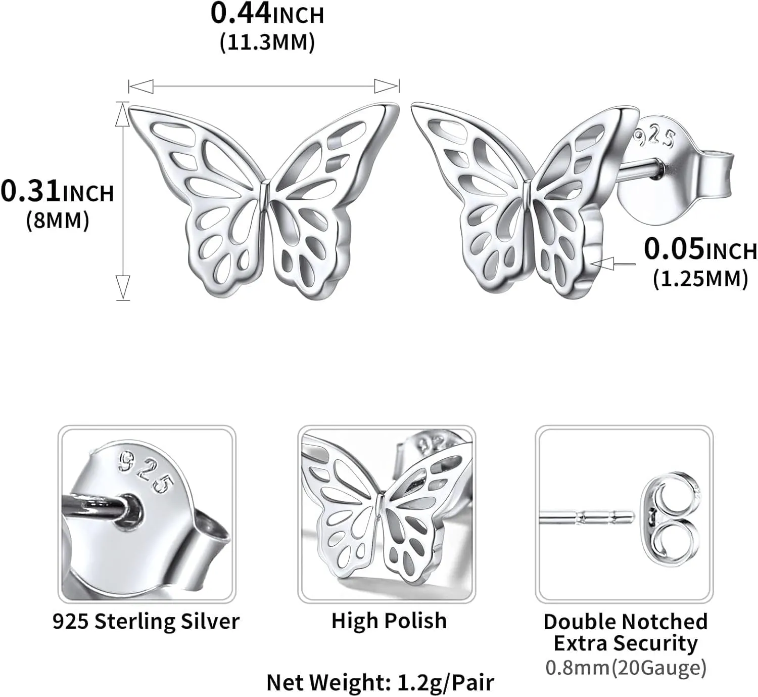 ChicSilver Hypoallergenic 925 Sterling Silver Stud Earrings, Dainty Simple Heart/Star/Moon/Lightning/Sun Earrings for Women (with Gift Box)