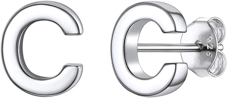 ChicSilver Hypoallergenic 925 Sterling Silver Stud Earrings Simple Tiny Initial Letter A-Z Studs for Women Sensitive Ears (with Gift Box)