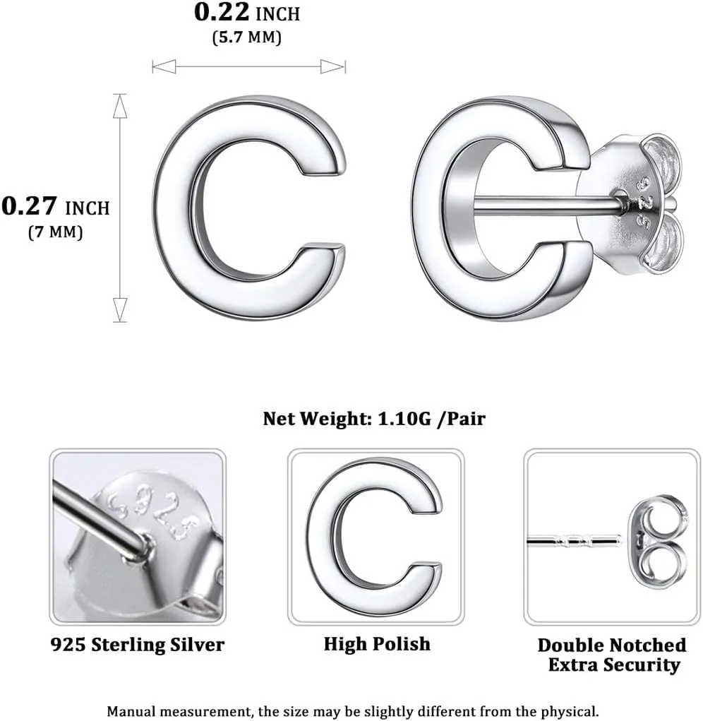 ChicSilver Hypoallergenic 925 Sterling Silver Stud Earrings Simple Tiny Initial Letter A-Z Studs for Women Sensitive Ears (with Gift Box)