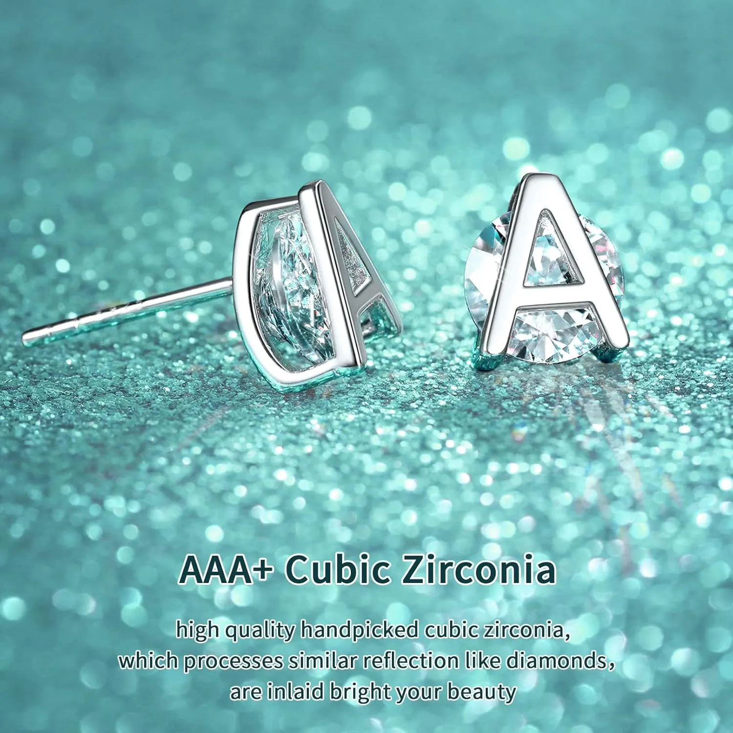 ChicSilver Small Initial Stud Earrings for Women, 925 Sterling Silver Cubic Zirconia Letter Earrings Hypoallergenic (with Gift Box)
