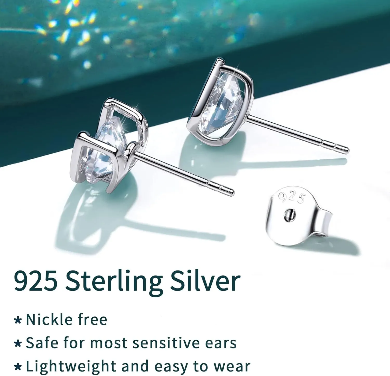 ChicSilver Small Initial Stud Earrings for Women, 925 Sterling Silver Cubic Zirconia Letter Earrings Hypoallergenic (with Gift Box)