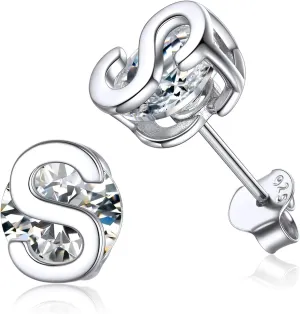 ChicSilver Small Initial Stud Earrings for Women, 925 Sterling Silver Cubic Zirconia Letter Earrings Hypoallergenic (with Gift Box)
