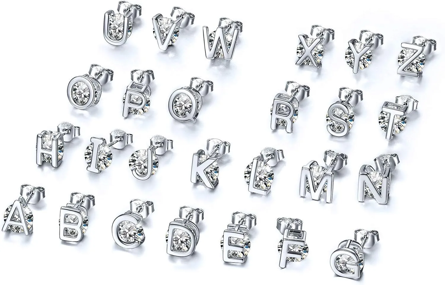 ChicSilver Small Initial Stud Earrings for Women, 925 Sterling Silver Cubic Zirconia Letter Earrings Hypoallergenic (with Gift Box)