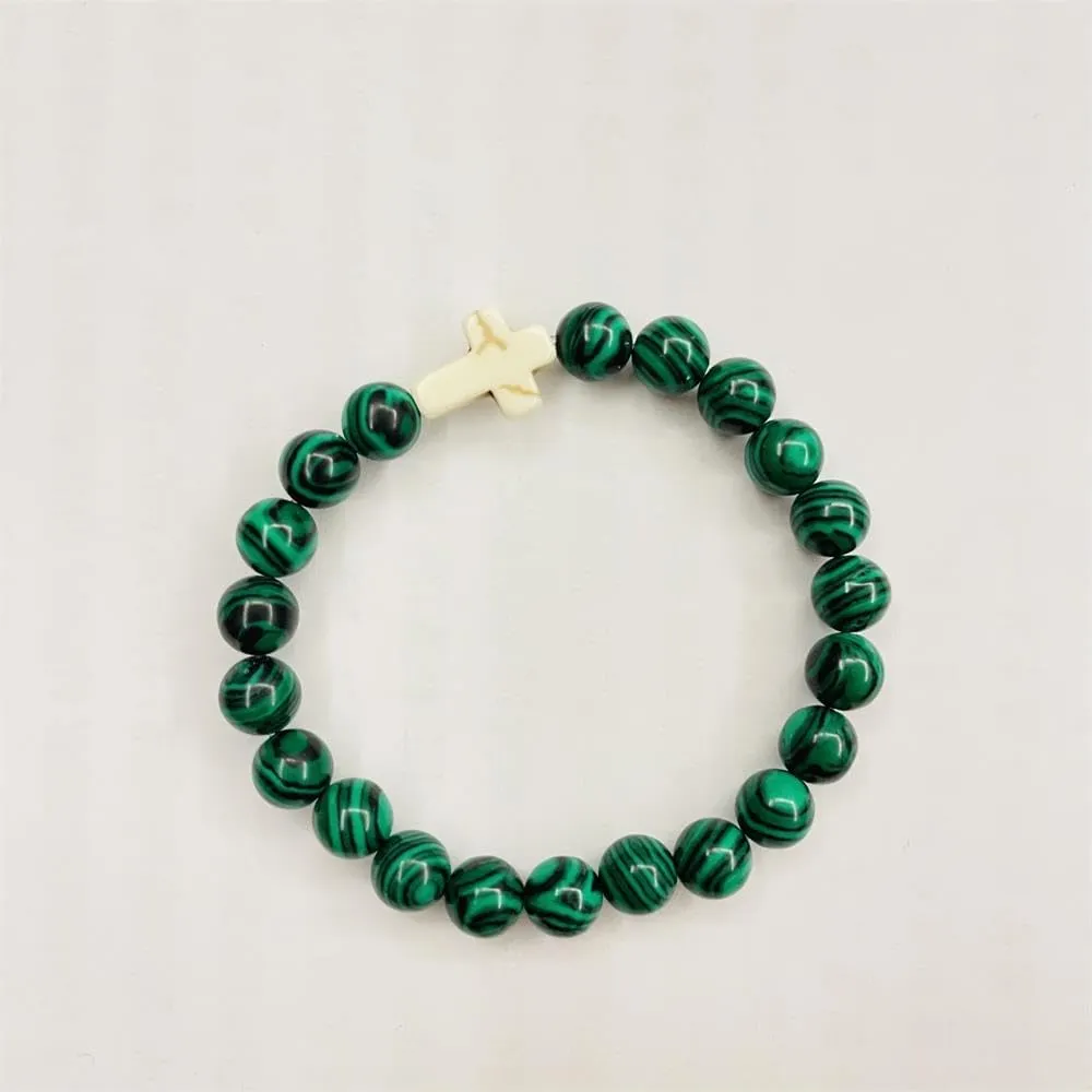Christian Bracelet Cross Beaded Bracelets Jewelry Natural Healing Stone Inspirational Faith God Stretch Bracelet Religious Jewelry for Women Men