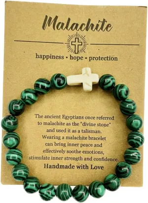Christian Bracelet Cross Beaded Bracelets Jewelry Natural Healing Stone Inspirational Faith God Stretch Bracelet Religious Jewelry for Women Men
