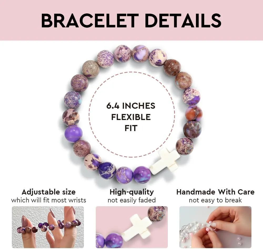 Christian Gifts Cross Bracelet & Message Card for Women, Natural Stone Bracelets for Women ,Faith Religious Easter Catholic Christian Jewelry, Gifts for Coworker Friends Her Manager Boss Teacher-33