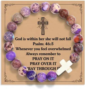 Christian Gifts Cross Bracelet & Message Card for Women, Natural Stone Bracelets for Women ,Faith Religious Easter Catholic Christian Jewelry, Gifts for Coworker Friends Her Manager Boss Teacher-33