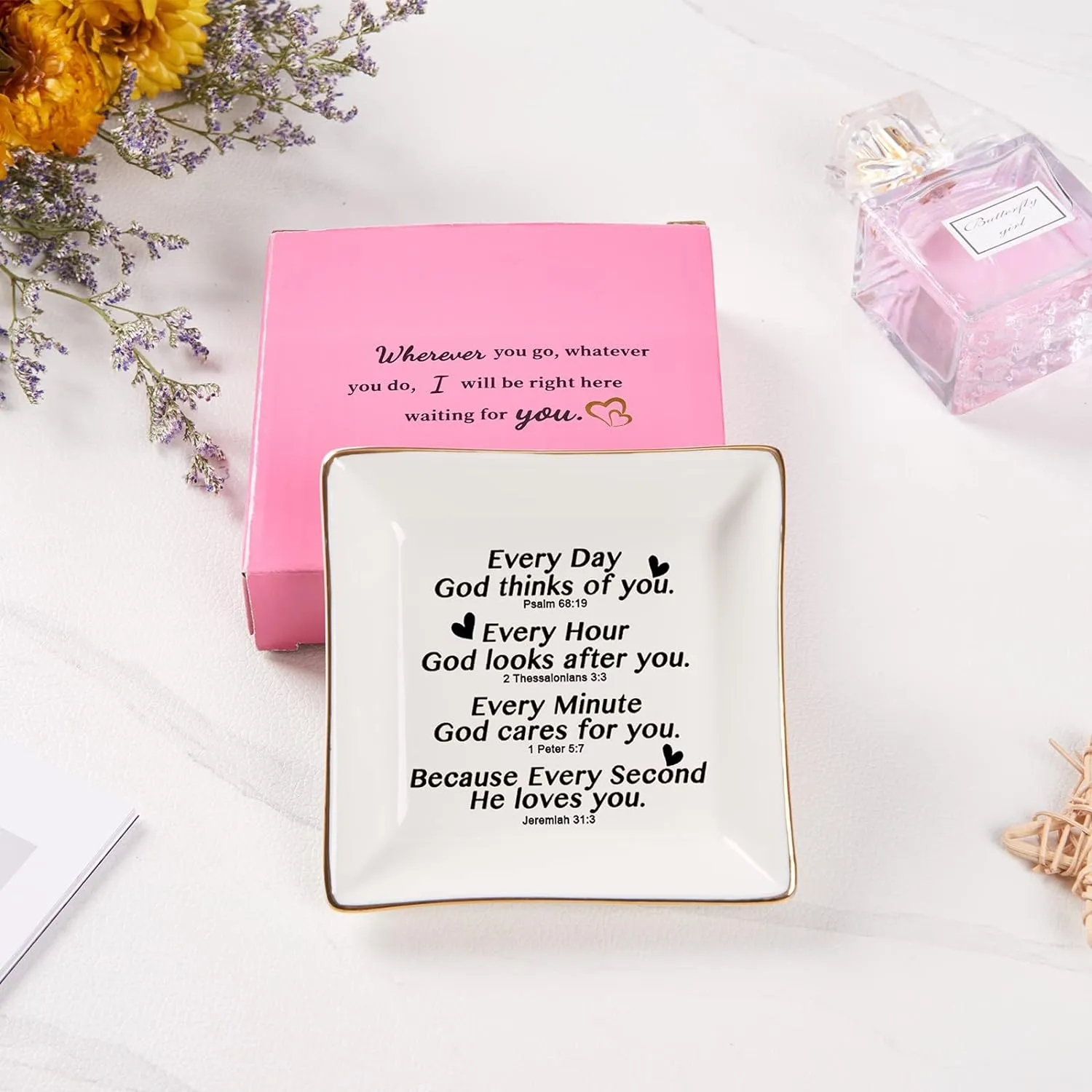 Christian Gifts for Women Faith Jewelry Dish with Bible Verse Prayers, Religious Gifts Scripture Gifts Spiritual Gifts for Women Men Friends Birthday - Every Second God He Loves You