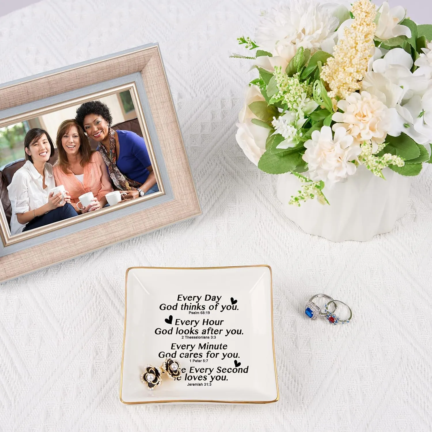 Christian Gifts for Women Faith Jewelry Dish with Bible Verse Prayers, Religious Gifts Scripture Gifts Spiritual Gifts for Women Men Friends Birthday - Every Second God He Loves You
