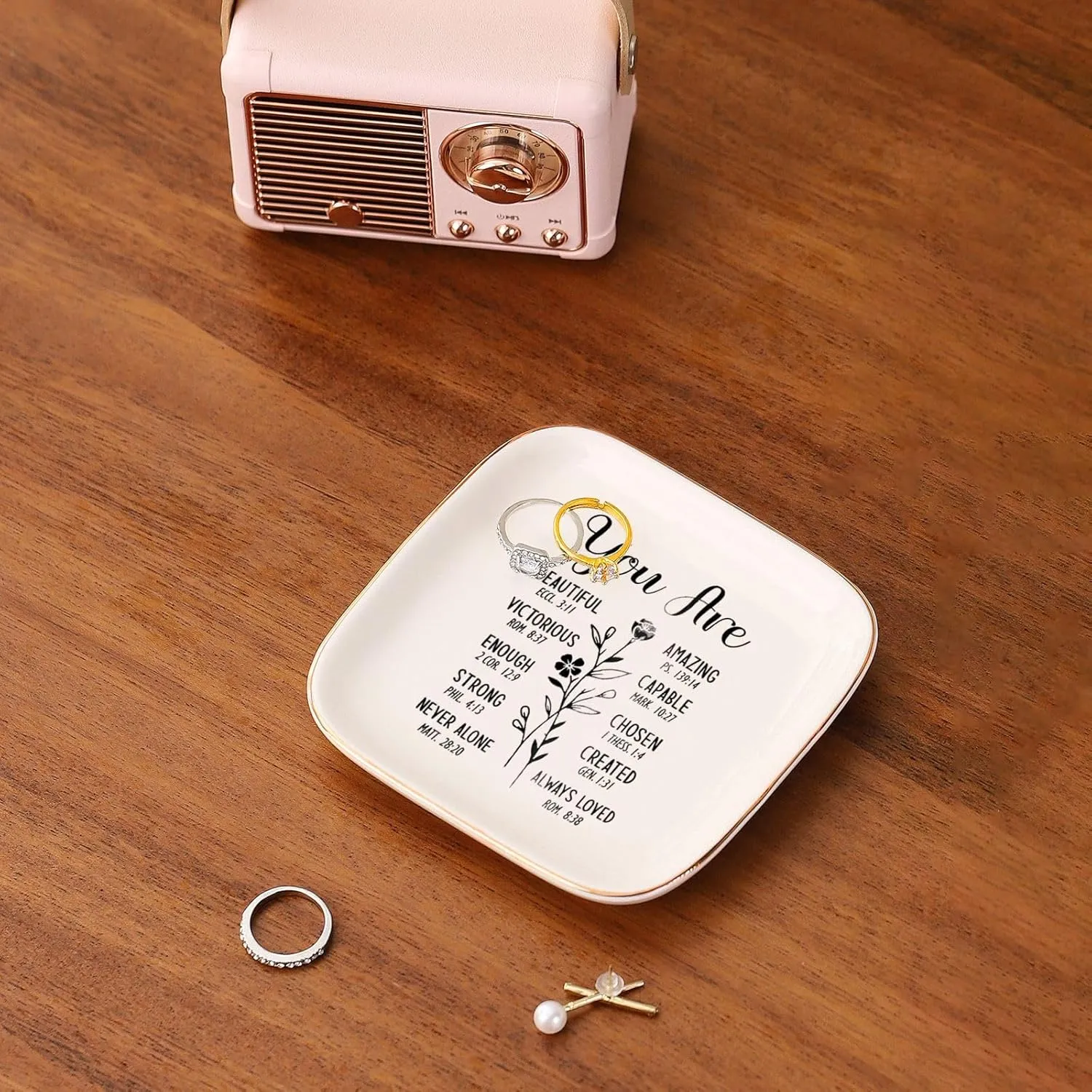 Christian Gifts for Women Jewelry Dish, Inspirational Religious Gifts for Faith Religious Gifts, Spiritual Christian Gifts for Teens Girls and Women, Christian Bible Verse Ring Tray Catholic Gifts