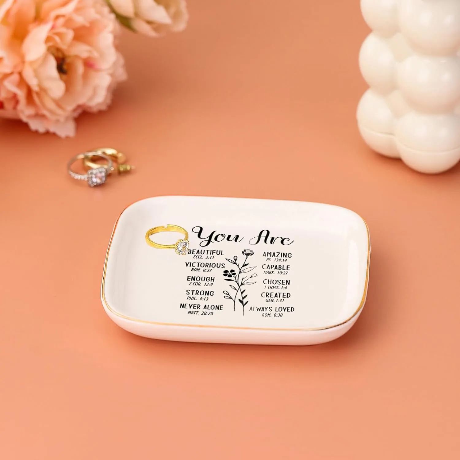 Christian Gifts for Women Jewelry Dish, Inspirational Religious Gifts for Faith Religious Gifts, Spiritual Christian Gifts for Teens Girls and Women, Christian Bible Verse Ring Tray Catholic Gifts