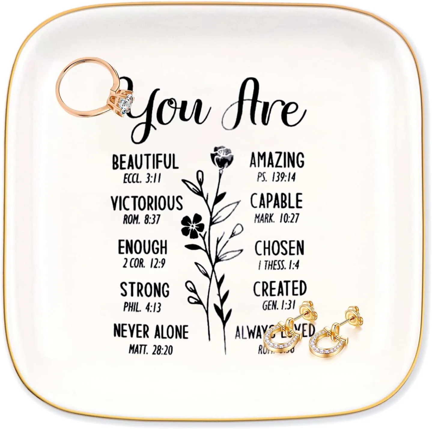 Christian Gifts for Women Jewelry Dish, Inspirational Religious Gifts for Faith Religious Gifts, Spiritual Christian Gifts for Teens Girls and Women, Christian Bible Verse Ring Tray Catholic Gifts