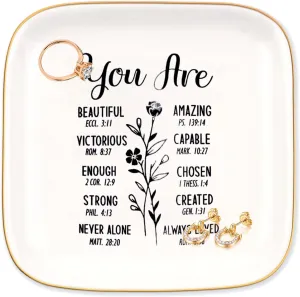 Christian Gifts for Women Jewelry Dish, Inspirational Religious Gifts for Faith Religious Gifts, Spiritual Christian Gifts for Teens Girls and Women, Christian Bible Verse Ring Tray Catholic Gifts