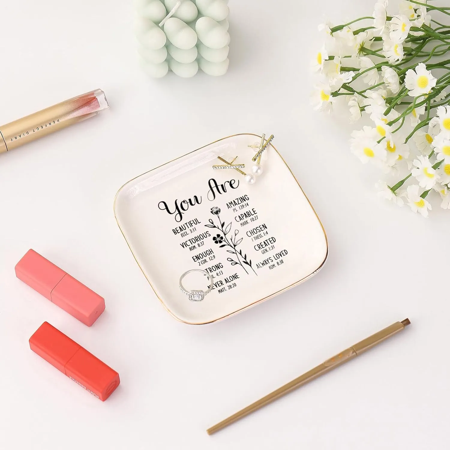 Christian Gifts for Women Jewelry Dish, Inspirational Religious Gifts for Faith Religious Gifts, Spiritual Christian Gifts for Teens Girls and Women, Christian Bible Verse Ring Tray Catholic Gifts