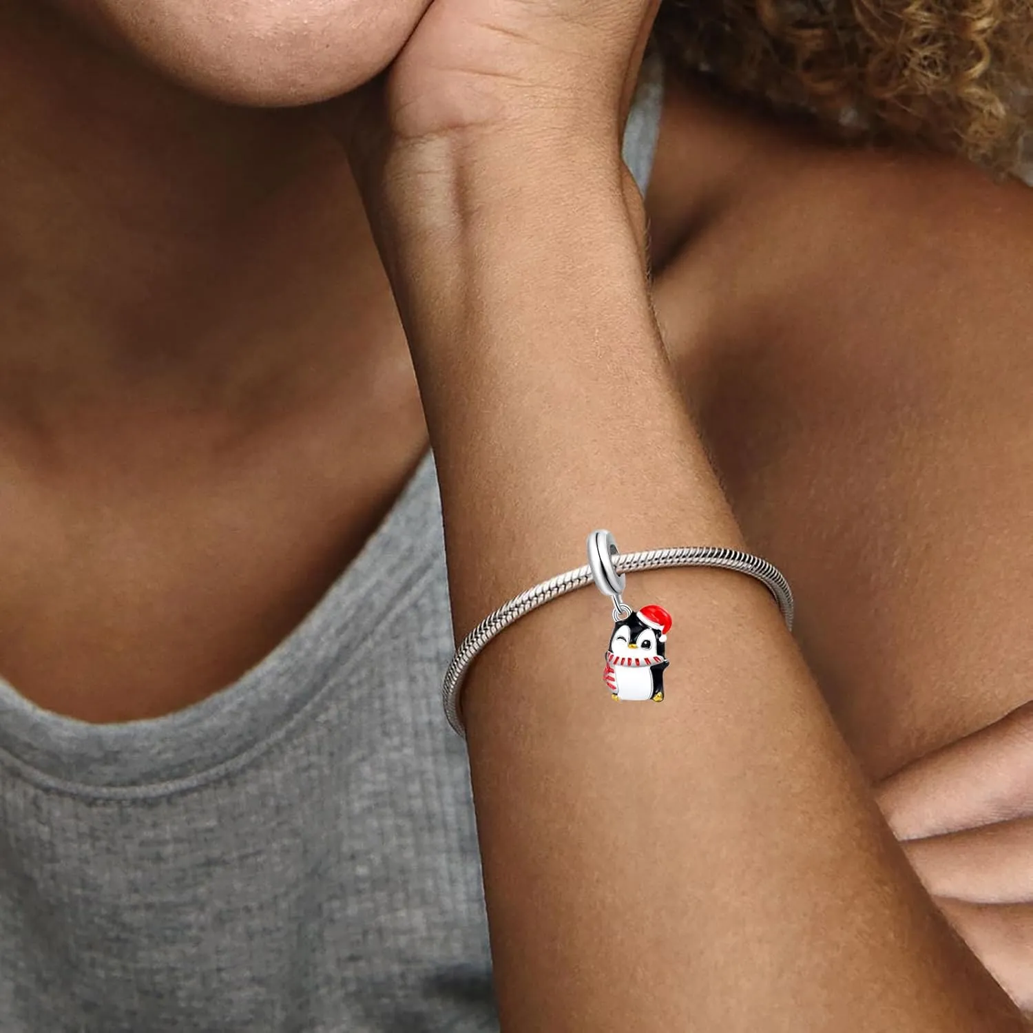 Christmas Penguin Snowman Gingerbread Man Candy Deer Egg Charm for European Bracelet Gift